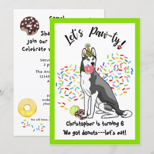 Funny Siberian Husky Donuts Birthday Party Kaart