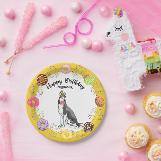 Funny Siberian Husky Donuts Birthday Party Papieren Bordje (Feest)