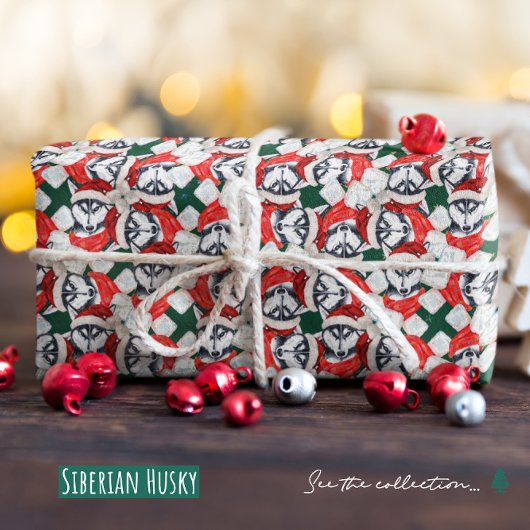 Funny Siberian Husky Kerstpatroon Cadeaupapier