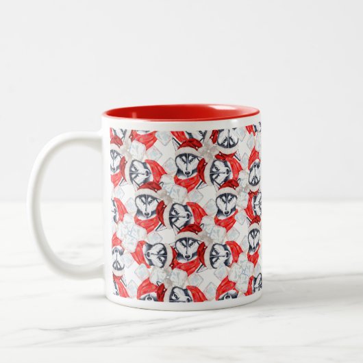 Funny Siberian Husky Kerstpatroon Tweekleurige Koffiemok (Links)