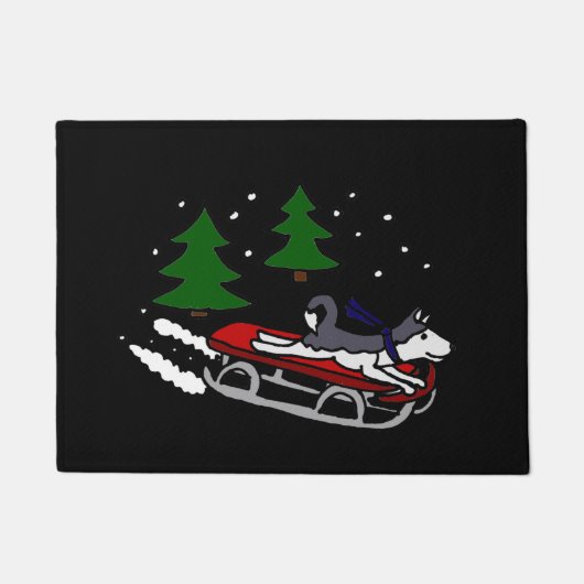 Funny Siberian Husky Sledding Deurmat (Voorkant)