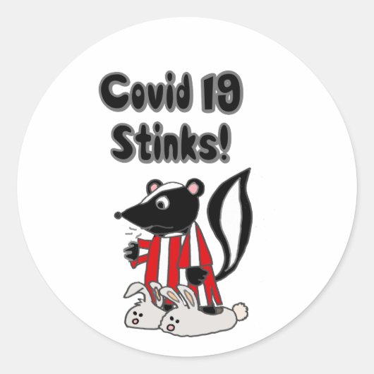 Funny Sick Skunk Covid 19 Stinks Ronde Sticker (Voorkant)