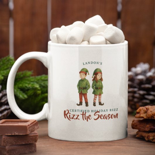 Funny Sigma Gen Z Elf “Rizz the Season” Monogram Koffiemok