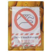 Funny Sign "Niet aanraken mango" Klembord (Achterkant)
