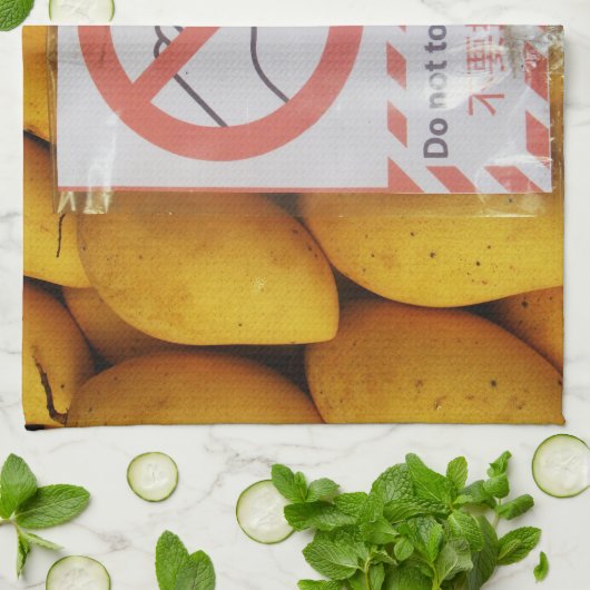 Funny Sign "Niet aanraken mango" Theedoek (Gevouwen)