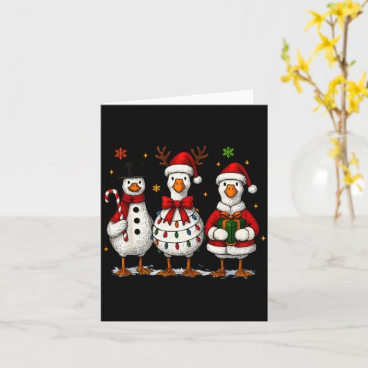 Funny Silly Goose Merry Christmas Lights Goose Xma Kaart (Gele Bloem)