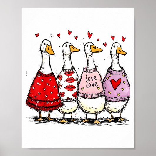 Funny Silly Goose Valentine Trendy Valentine's Day Poster (Voorkant)