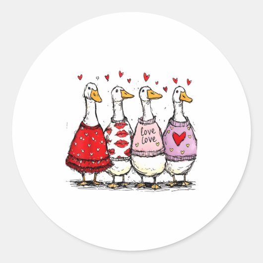 Funny Silly Goose Valentine Trendy Valentine's Day Ronde Sticker (Voorkant)