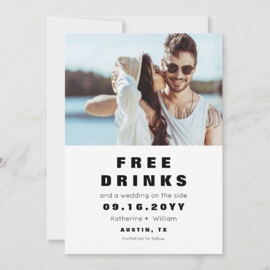 Funny Simple Free Drinken Photo Save the Date Card (Voorkant)