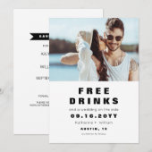 Funny Simple Free Drinken Photo Save the Date Card (Voorkant / Achterkant)