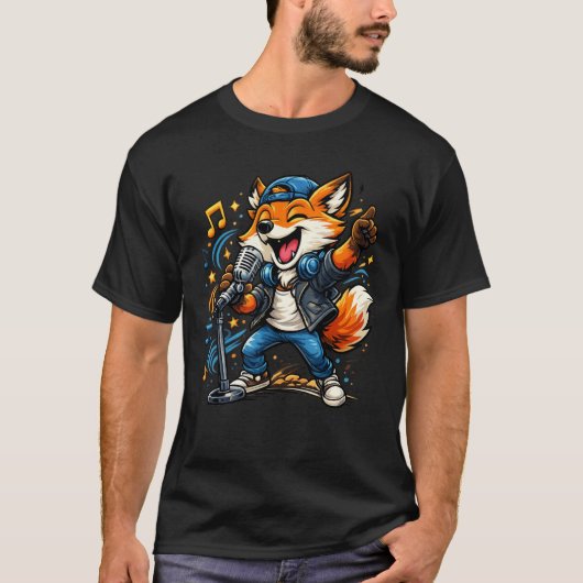 Funny Singing Fox Cartoon Music Design T-shirt (Voorkant)