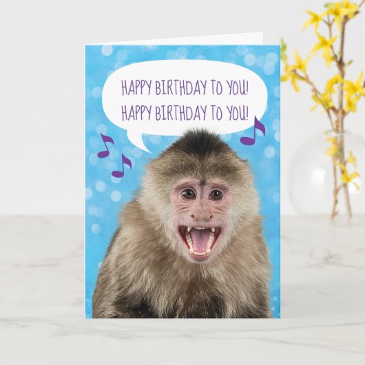 Funny Singing Monkey Custom Birthday Kaart (Gele Bloem)