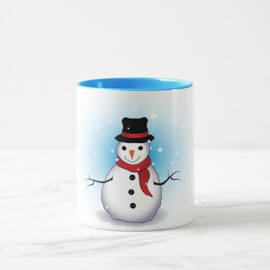 Funny Single Snowman met Soft Blue Tinge op WHITE Mok (Midden)