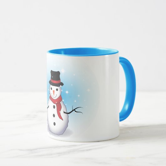 Funny Single Snowman met Soft Blue Tinge op WHITE Mok (Voorkant rechts)
