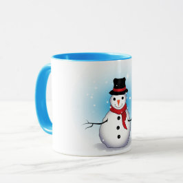 Funny Single Snowman met Soft Blue Tinge op WHITE Mok
