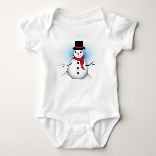 Funny Single Snowman met Soft Blue Tinge op WHITE Romper (Voorkant)