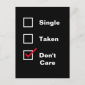 Funny Single Take geeft geen checklist Dating Briefkaart (Voorkant)