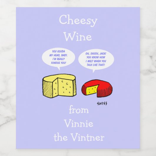 Funny Singles Party Cheese Cartoon Wijn Etiket (Enkel label)