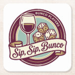 Funny Sip Wine Dice Bunco  Kartonnen Onderzetters<br><div class="desc">Sip, Sip, Bunco! Add a playful touch to your Bunco night with this fun “Sip, Sip, Bunco” party coaster design. Perfect for Bunco players who love rolling dice, sipping drinks, and laughing with friends. This stylish Bunco-themed napkin is ideal for Bunco parties, ladies’ game night, Bunco tournaments, or Bunco club...</div>
