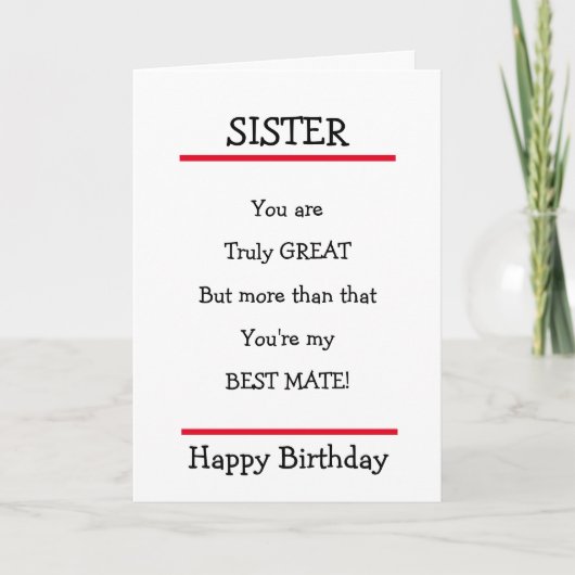 Funny Sister Beste Mate Verse Verjaardag Kaart (Voorkant)