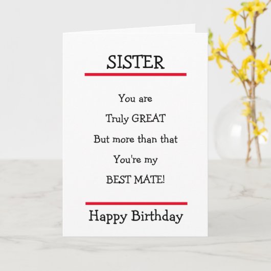 Funny Sister Beste Mate Verse Verjaardag Kaart (Gele Bloem)