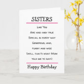 Funny Sisters Cheeky Poem Birthday Card Kaart (Gele Bloem)