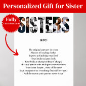 Funny SISTERS Poster – Hilarious Gift for Sister