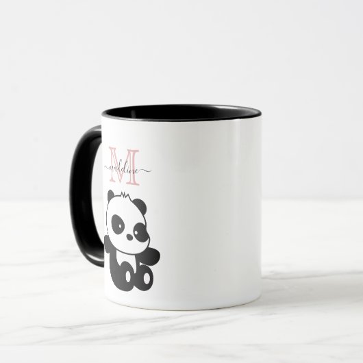 Funny Sitting Panda Modern Roze Monogram Mok (Voorkant links)