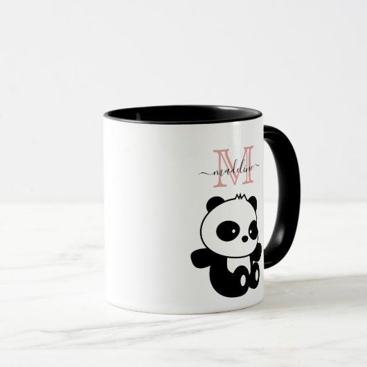 Funny Sitting Panda Modern Roze Monogram Mok (Voorkant rechts)