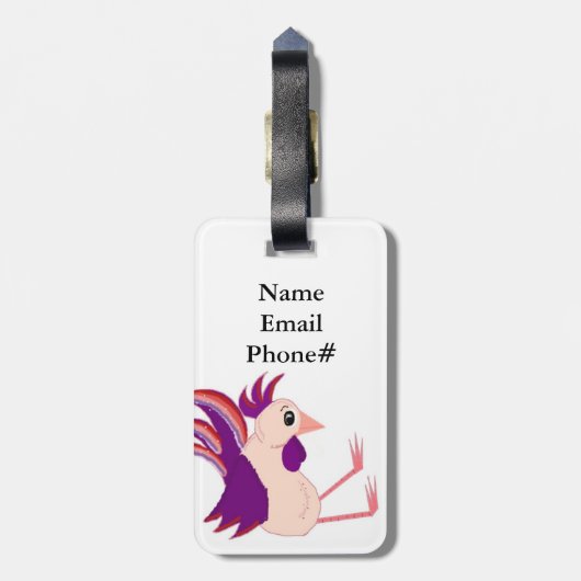 Funny Sitting Rooster Bagagelabel (Achterkant verticaal)