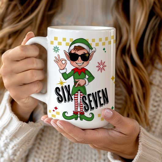 Funny Six Seven 67 6 7 Meme Christmas Elf Holiday Koffiemok