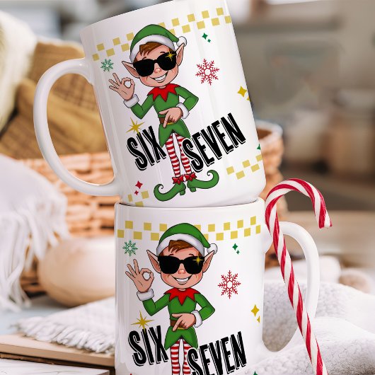 Funny Six Seven 67 6 7 Meme Christmas Elf Holiday Koffiemok