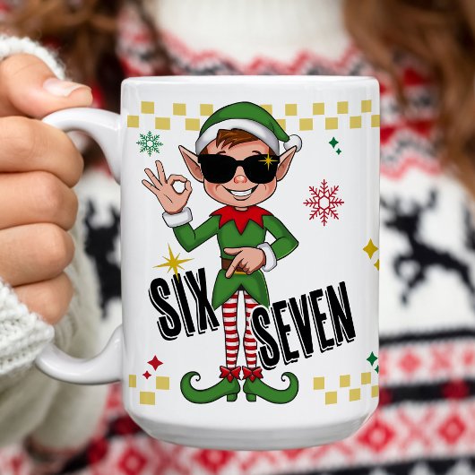 Funny Six Seven 67 6 7 Meme Christmas Elf Holiday Koffiemok