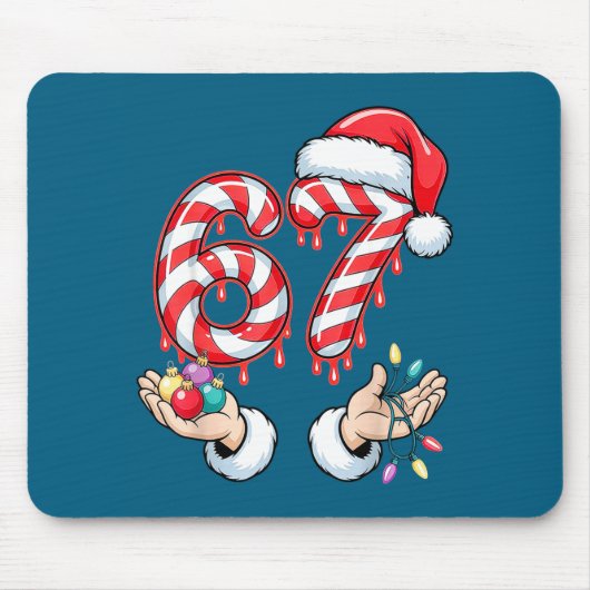 Funny Six Seven 67 Christmas Candy Cane Festive Ho Muismat (Voorkant)