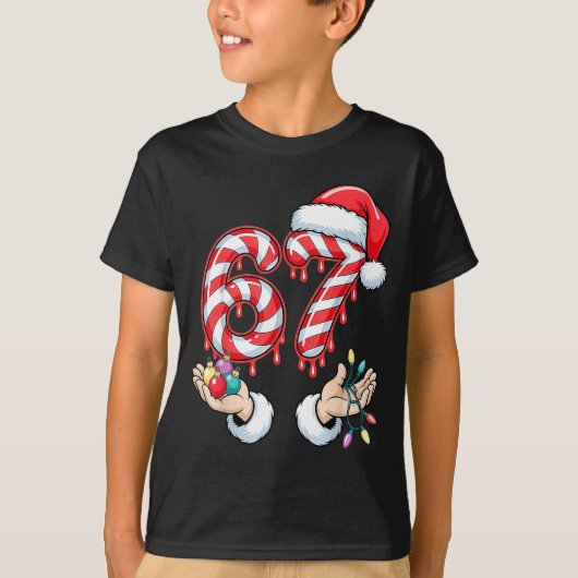 Funny Six Seven 67 Christmas Candy Cane Festive Ho T-shirt (Voorkant)