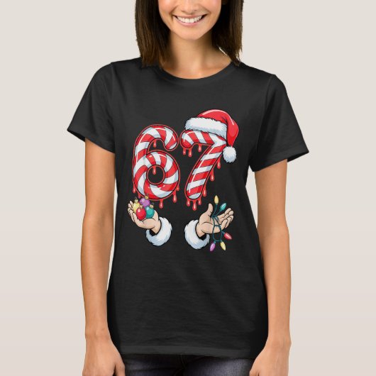 Funny Six Seven 67 Christmas Candy Cane Festive Ho T-shirt (Voorkant)