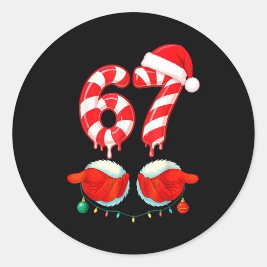 Funny Six Seven 67 Christmas Candy Cane  Ronde Sticker (Voorkant)