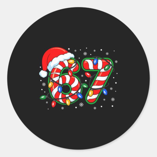 Funny Six Seven 67 Meme 6 7 Christmas Candy Cane B Ronde Sticker (Voorkant)
