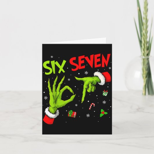 Funny Six Seven 67 Meme 6 7 Christmas Elf Hand Boy Kaart (Voorkant)