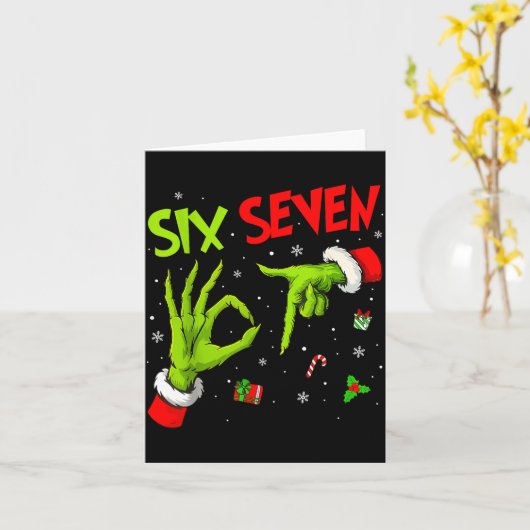 Funny Six Seven 67 Meme 6 7 Christmas Elf Hand Boy Kaart (Gele Bloem)