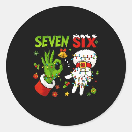 Funny Six Seven 67 Meme 6 7 Christmas Elf Hand Boy Ronde Sticker (Voorkant)