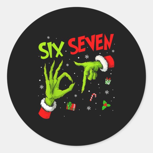 Funny Six Seven 67 Meme 6 7 Christmas Elf Hand Boy Ronde Sticker (Voorkant)