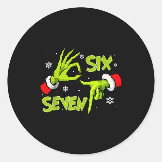 Funny Six Seven 67 Meme 6 7 Christmas Elf Hand Boy Ronde Sticker (Voorkant)