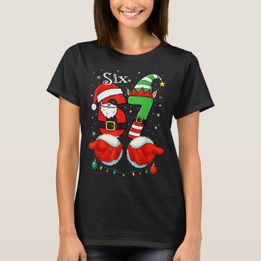 Funny Six Seven 67 Meme 6 7 Christmas Santa Hand B T-shirt (Voorkant)