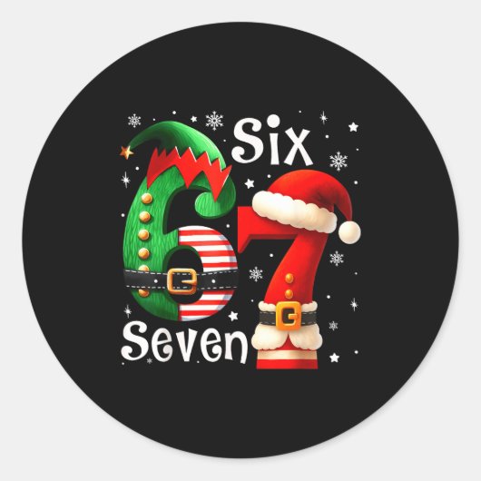 Funny Six Seven 67 Meme 6 7 Elf Santa Christmas Pa Ronde Sticker (Voorkant)