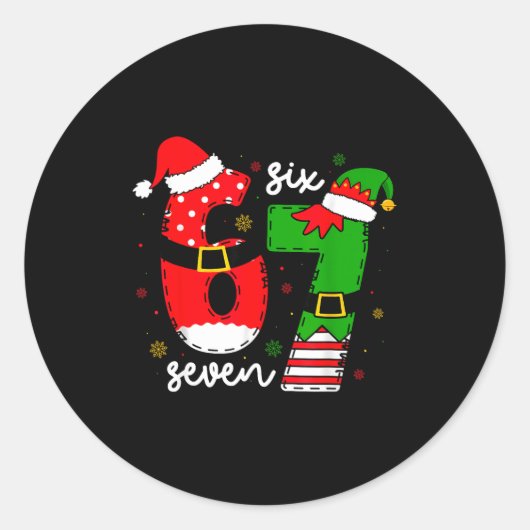 Funny Six Seven 67 Meme 6 7 Elf Santa Christmas Pa Ronde Sticker (Voorkant)