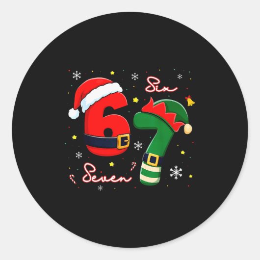Funny Six Seven 67 Meme 6 7 Elf Santa Christmas Pa Ronde Sticker (Voorkant)