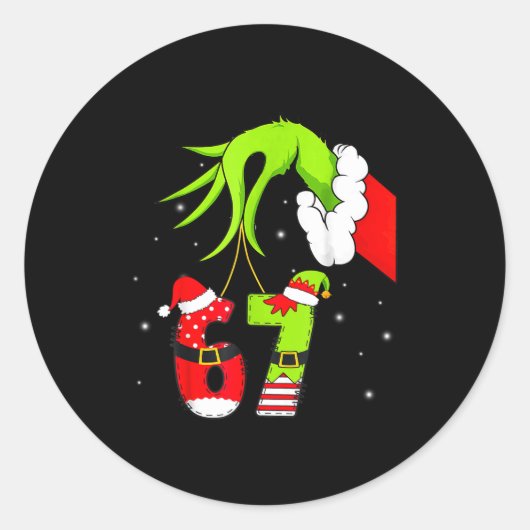 Funny Six Seven 67 Meme 6 7 Elf Santa Christmas Pa Ronde Sticker (Voorkant)