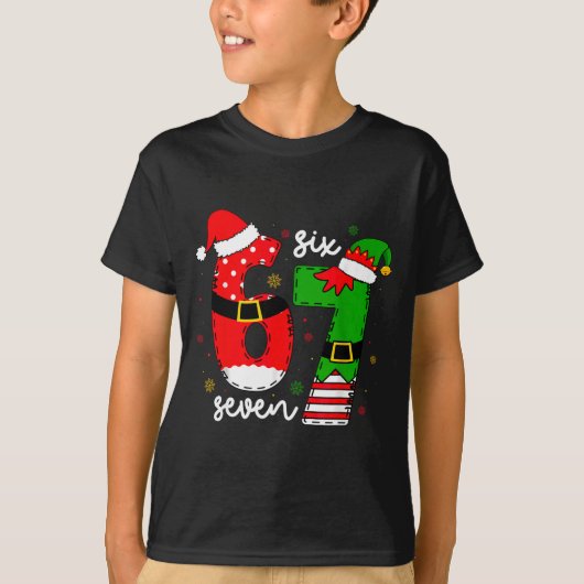 Funny Six Seven 67 Meme 6 7 Elf Santa Christmas Pa T-shirt (Voorkant)