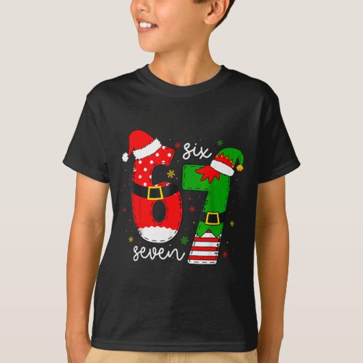 Funny Six Seven 67 Meme 6 7 Elf Santa Christmas Pa T-shirt (Voorkant)
